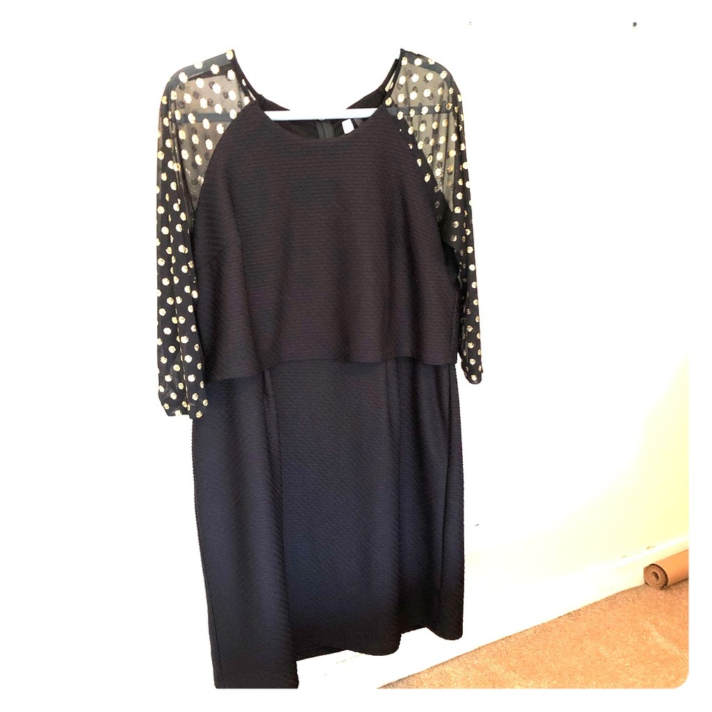 Flattering Black and Gold dress - sheer sleeves!